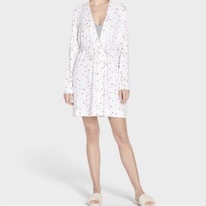 UGG Aldridge Heart Print Short Robe/Dressing Gown Size Large Color White/Red